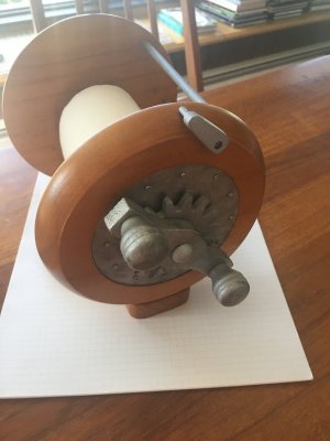 Sold - A Unique One.Handmade wooden fishing reel toilet paper